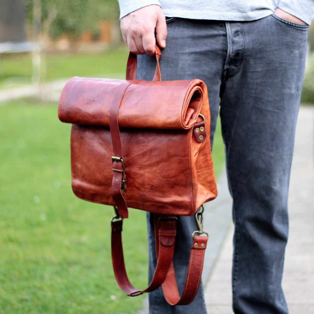 Convertible Roll Top Leather Backpack Satchel – Vida Vida Leather Bags ...