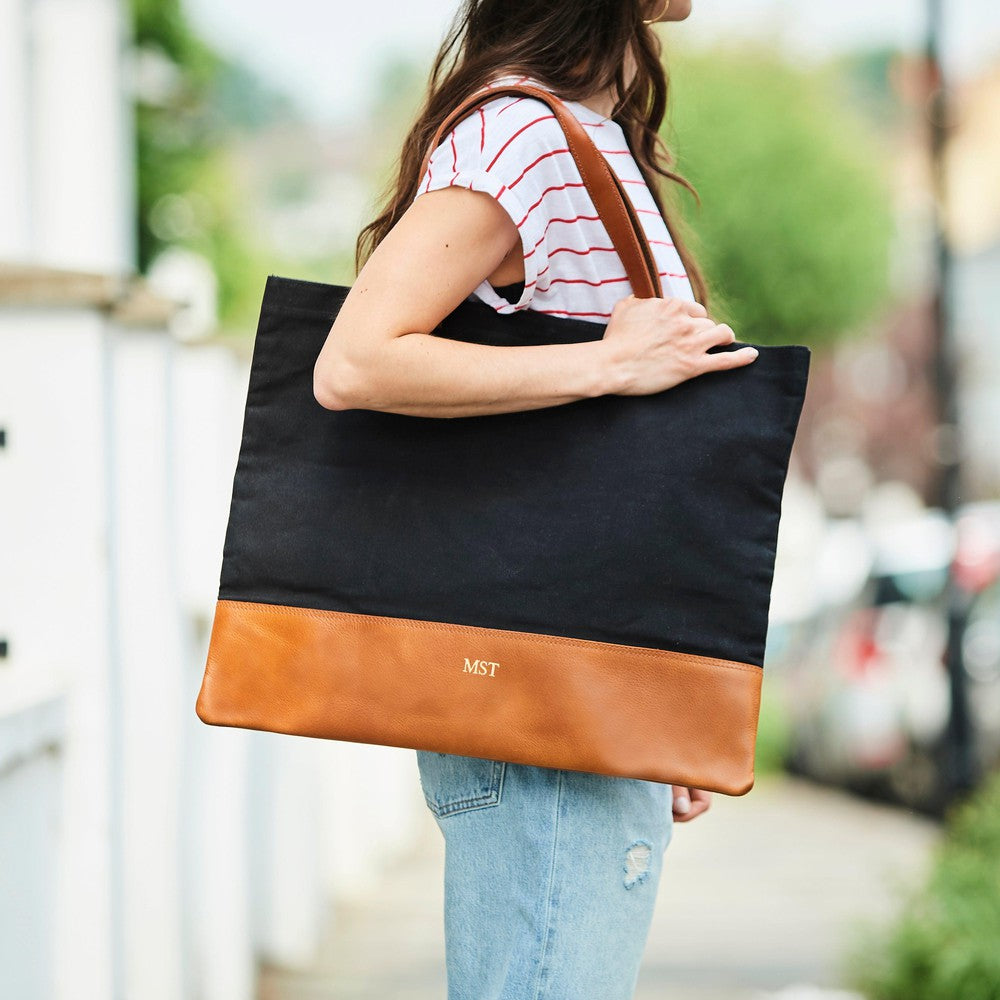 large black canvas tote bag