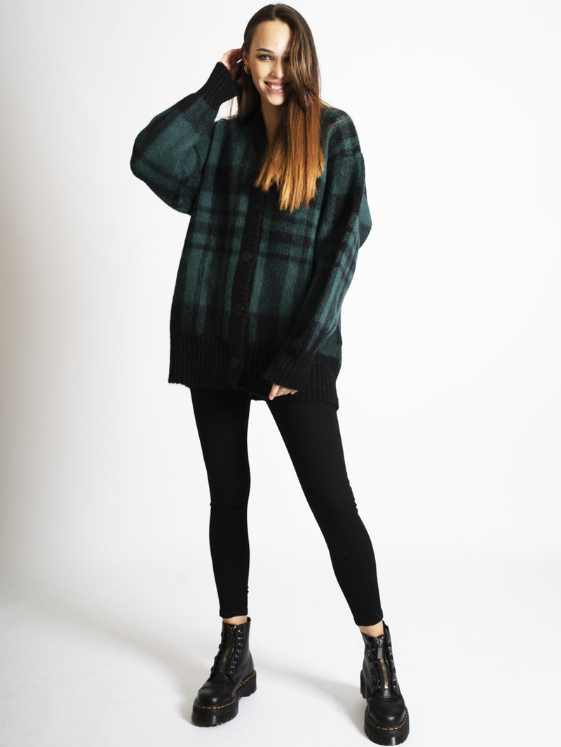 TWIN SET - Cardigan in Check Jacquard Nero/Verde – TRYME Shop