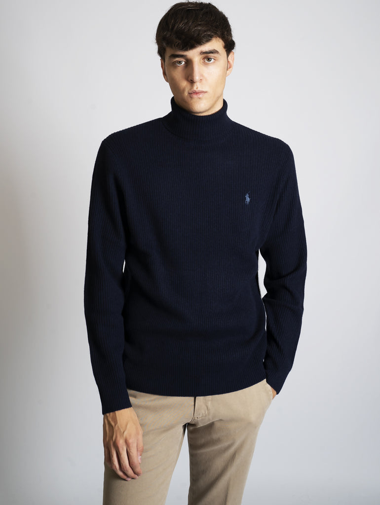 RALPH LAUREN - Blue Ribbed High Neck Sweater – TRYME Shop