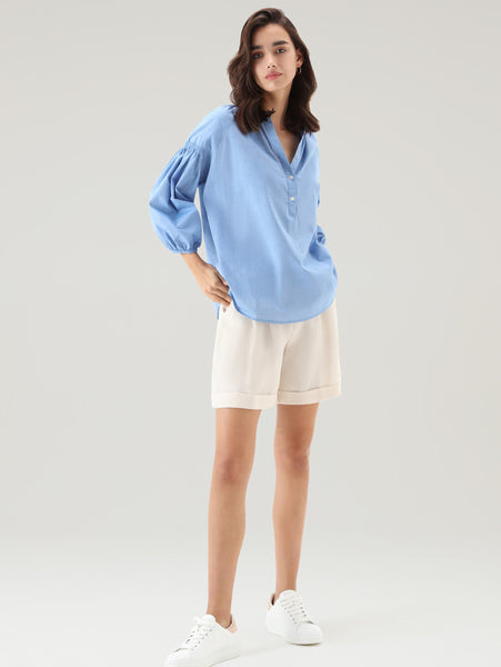 WOOLRICH - Blusa in Chambray Voluminosa Indigo – TRYME Shop