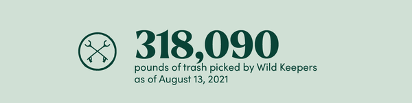 318,090 pounds of trash picked up by Wild Keepers as of August 13, 2021