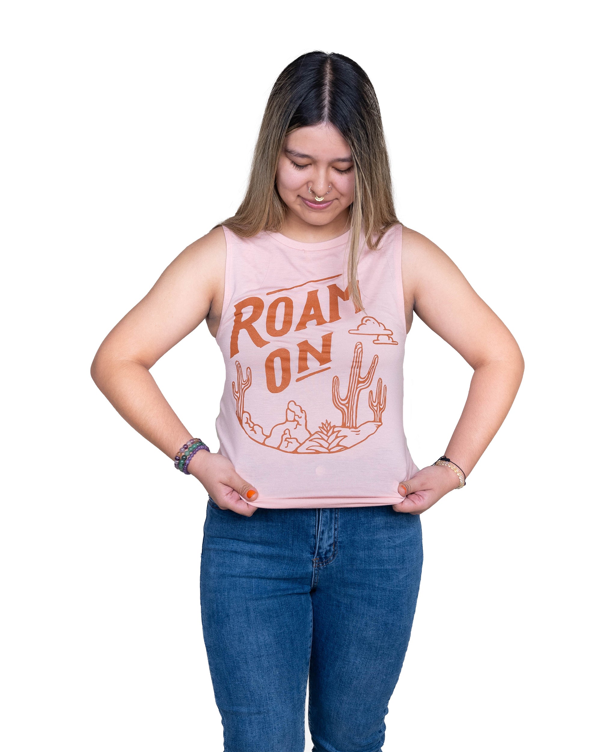 Roam On Women's Muscle Tank | Peach