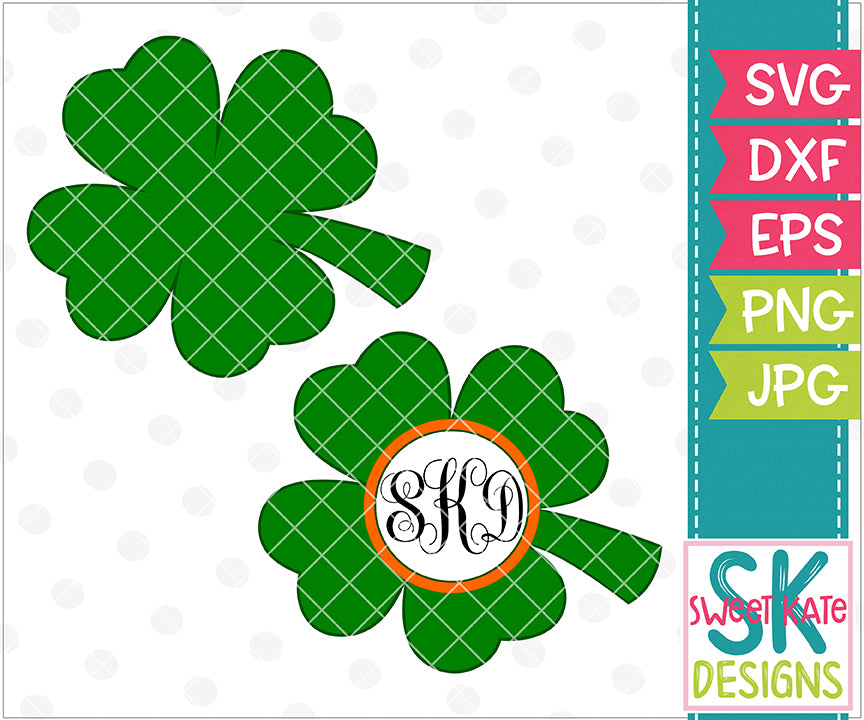 Download 4 Leaf Clover With Monogram Option Svg Dxf Eps Png Jpg Sweet Kate Designs