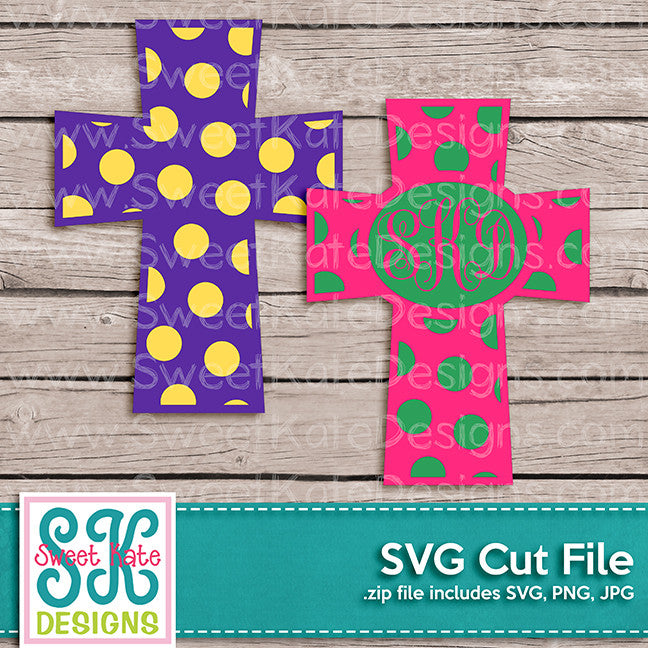 Download Cross With Monogram Option Polka Dot Svg Sweet Kate Designs