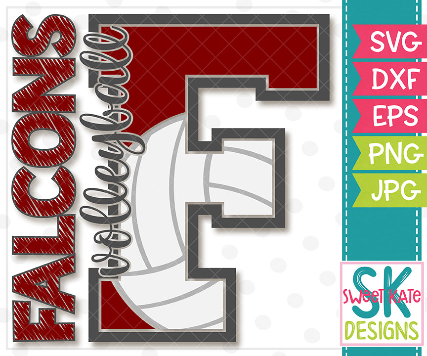Download F Falcons Volleyball SVG DXF EPS PNG JPG - Sweet Kate Designs