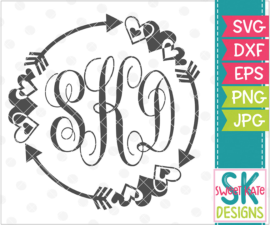 Download Hearts Arrows Monogram Circles Svg Dxf Eps Png Jpg Sweet Kate Designs