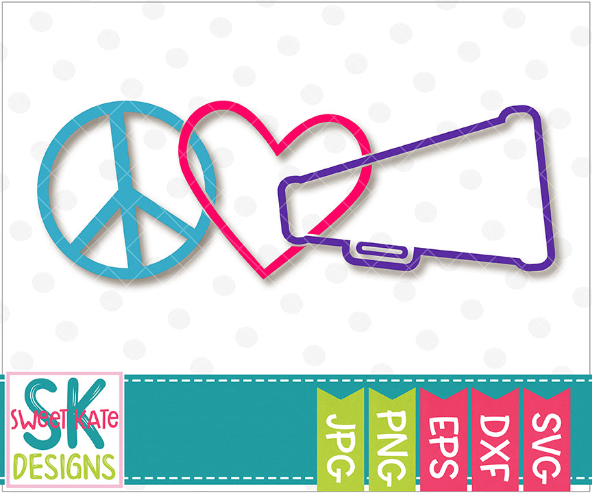 Peace Love Cheer Svg Dxf Eps Png Jpg Sweet Kate Designs