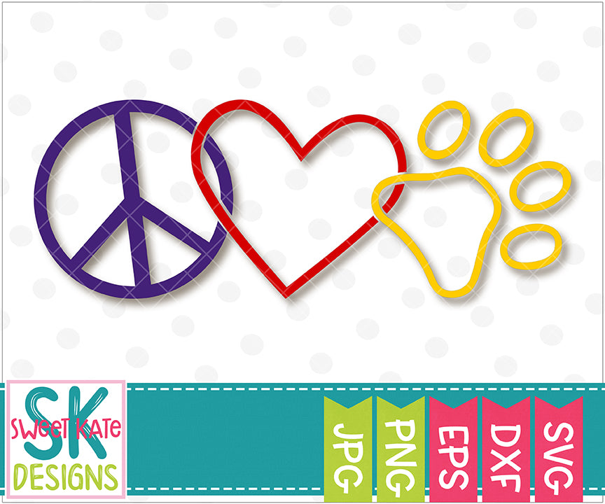 Download Peace Love Paw Print SVG DXF EPS PNG JPG - Sweet Kate Designs