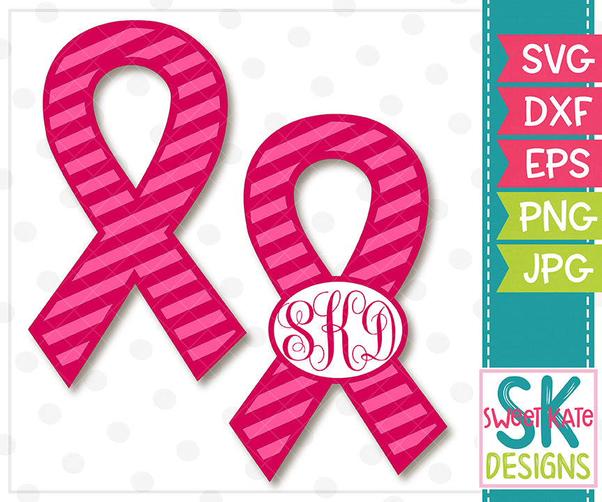 Download Pink Cancer Awareness Ribbon with Monogram Option Stripe SVG DXF EPS P - Sweet Kate Designs