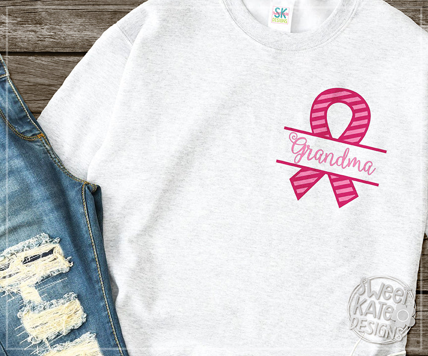 Download Pink Split Cancer Awareness Ribbon With Grandma Option Stripe Svg Dxf Sweet Kate Designs