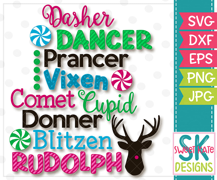 Download Reindeer Names SVG DXF EPS PNG JPG - Sweet Kate Designs