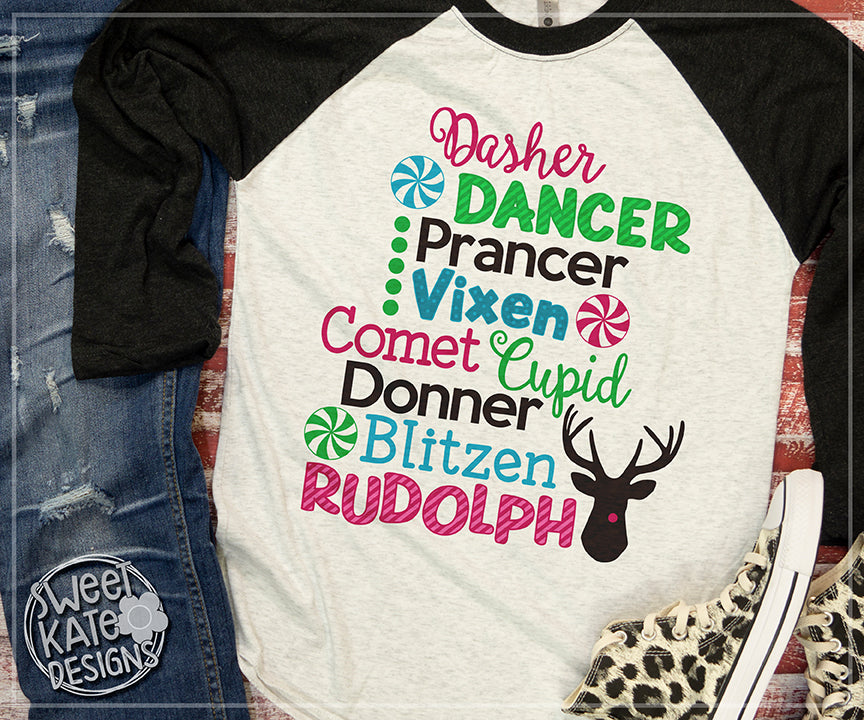 Reindeer Names SVG DXF EPS PNG JPG - Sweet Kate Designs