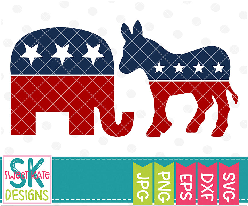 Download Usa Political Party Symbols Elephant Donkey Svg Dxf Eps Png Jpg Sweet Kate Designs