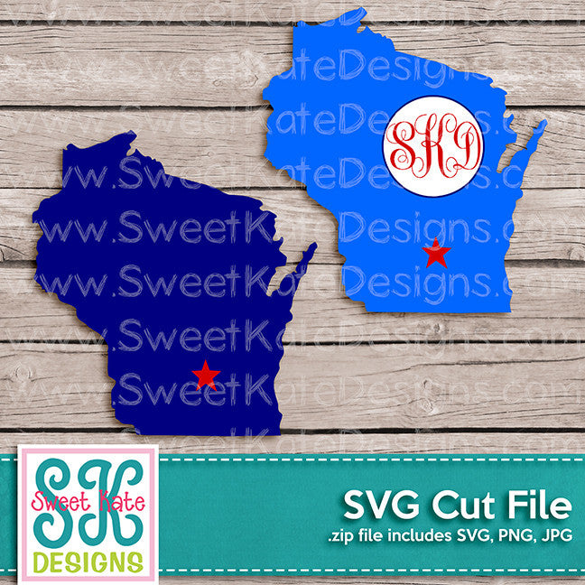 Download Wisconsin with Monogram Option SVG - Sweet Kate Designs