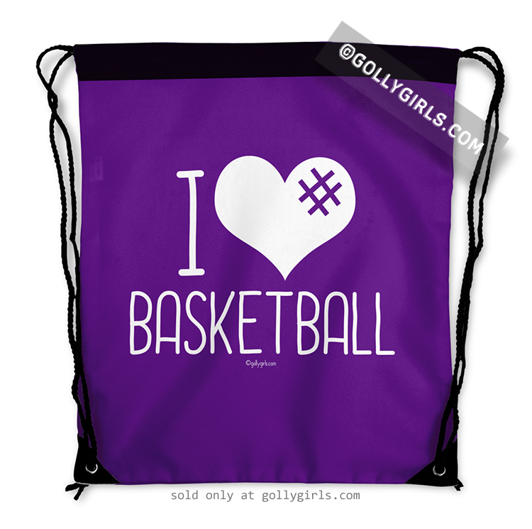 I Hashtag Heart Basketball - Purple Drawstring Backpack