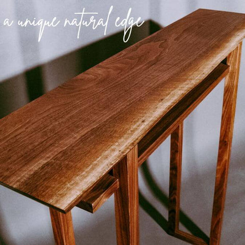 Live edge walnut hall table by Mokuzai Furniture