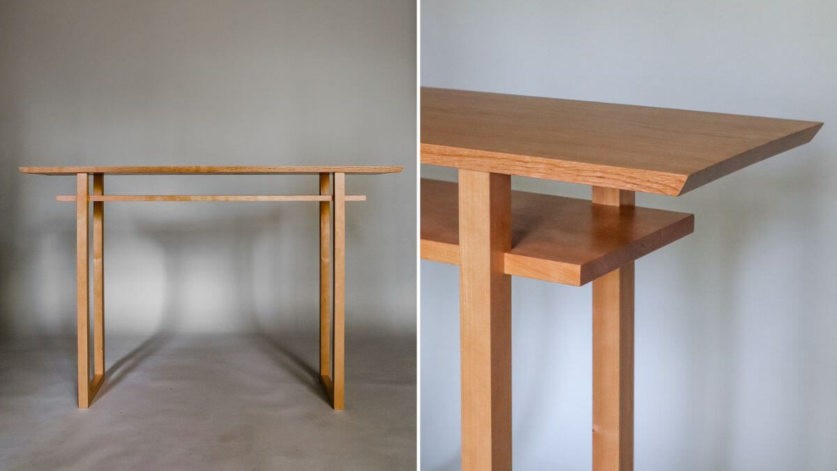 cherry console table modern wood furniture design by Mokuzai Furniture