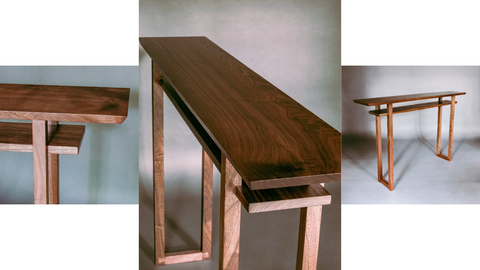 A collage of pictures of the Classic Console Table, a narrow console table for entryways and hallways.