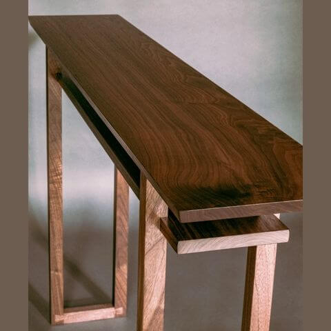 walnut console table narrow modern entryway furniture design by Mokuzai Furniture