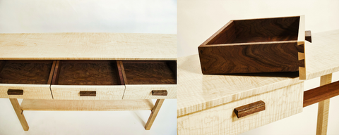 A look at solid wood drawer interiors on a console table by Mokuzai Furniture.