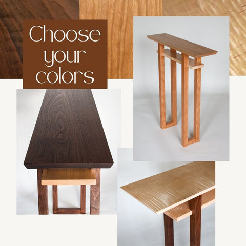 choose your wood colors for your custom console table at Mokuzai Furniture