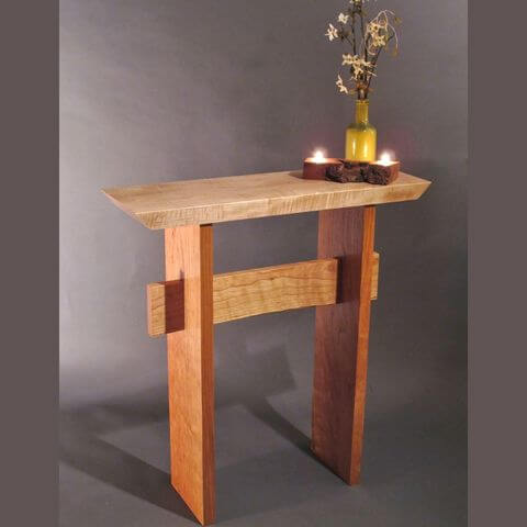 The Statement Side Table cherry and tiger maple by Mokuzai Furniture