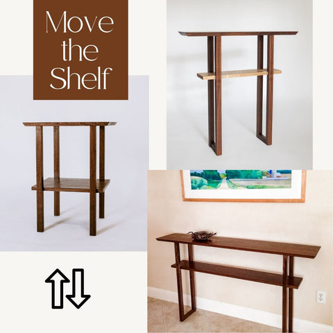 change the shelf spacing on your custom console table with Mokuzai Furniture