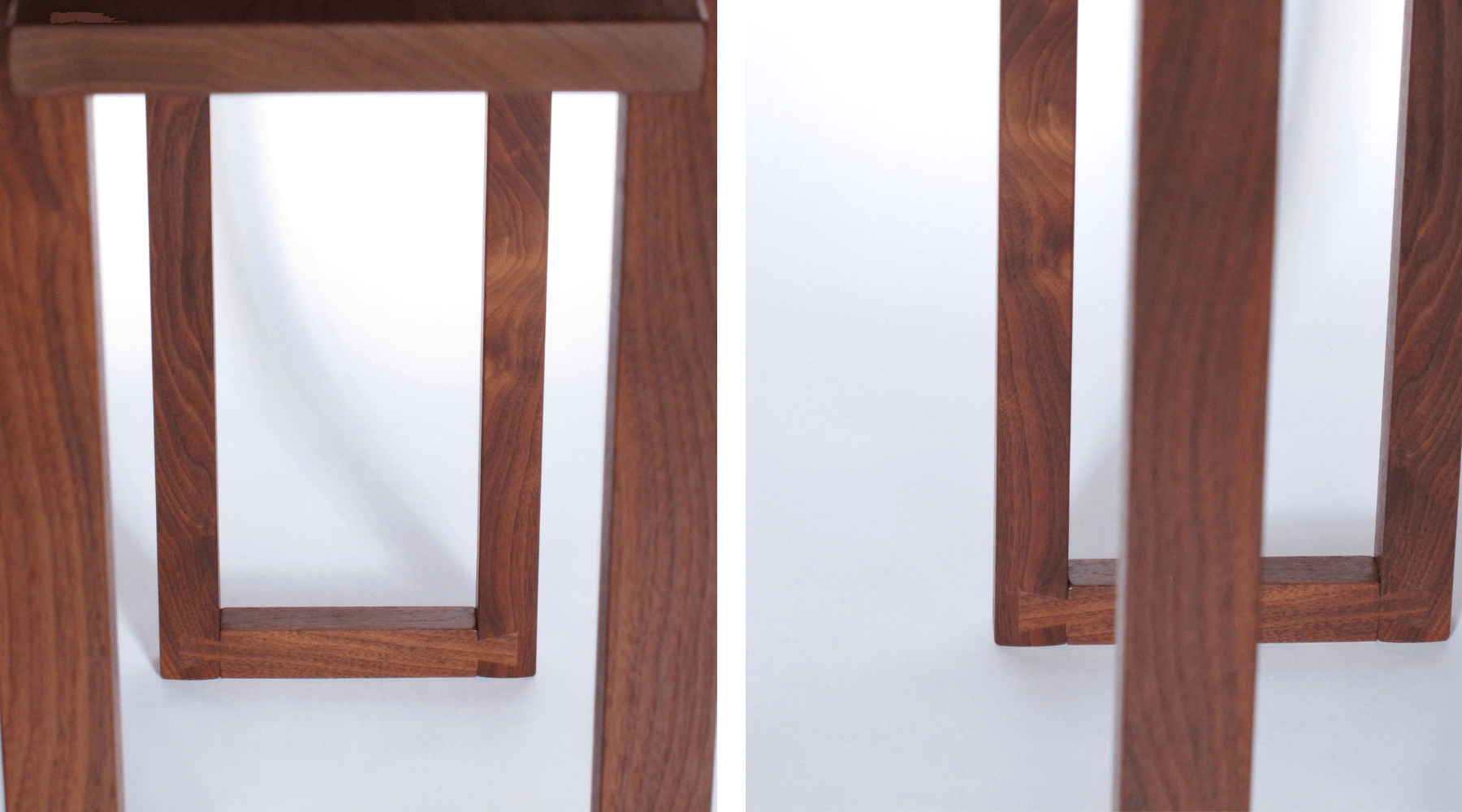 unique dovetail feet detail on the Classic Console Table by Mokuzai Furniture- a console table with shelf for narrow hallway decorating