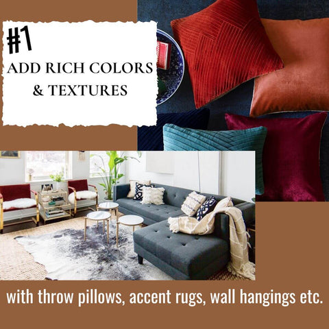 winter home decor tip #1 add rich colors and textures- Mokuzai Furniture Blog