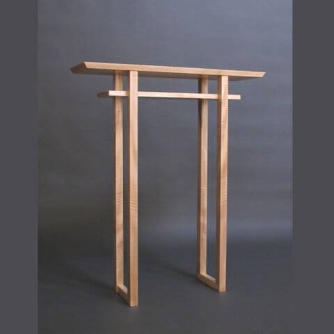 Tall narrow altar table for meditation space or wellness room 2023 design trend Mokuzai Furniture