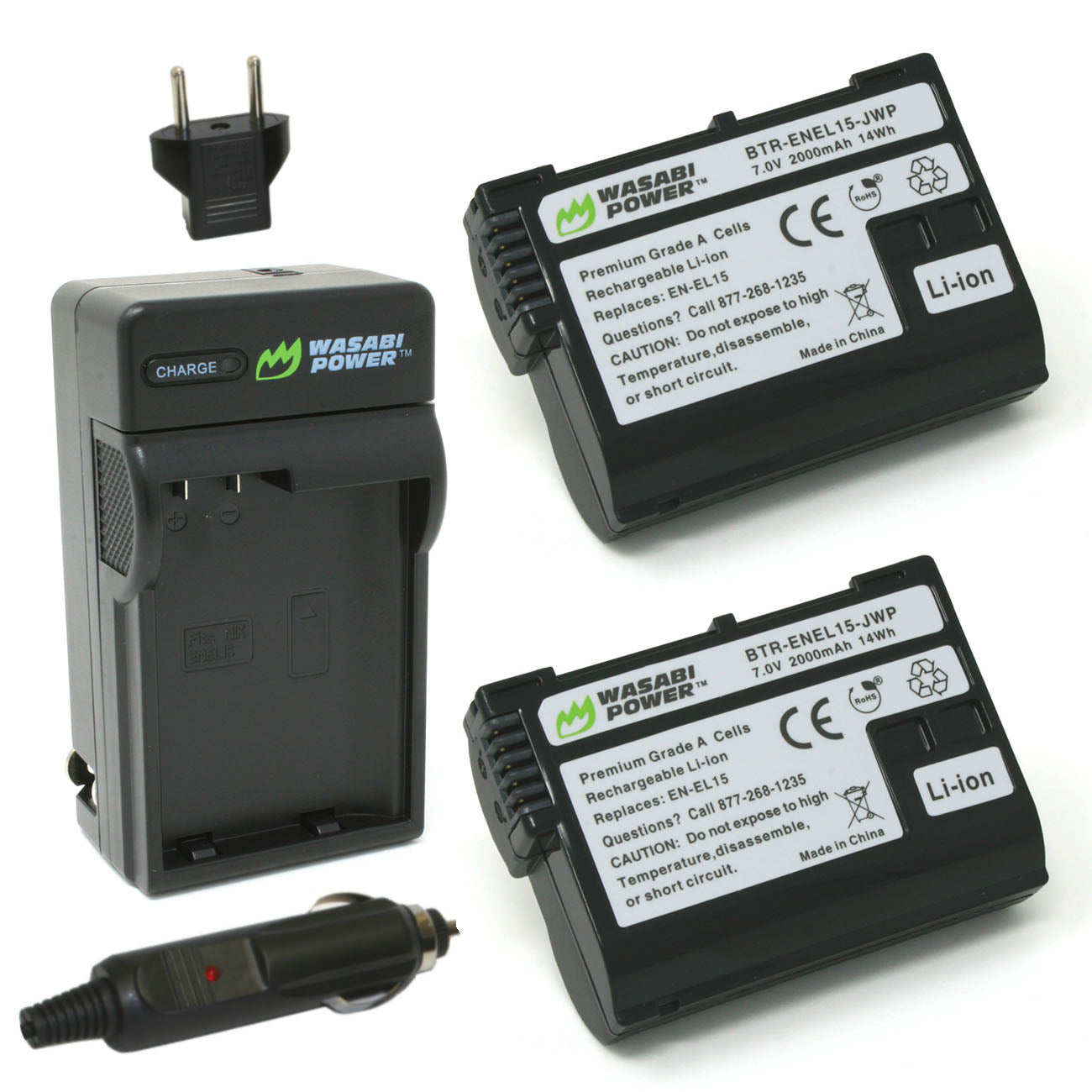Nikon EN-EL15, EN-EL15a, EN-EL15b, EN-EL15c Battery (2-Pack) and Charger by Wasabi Power