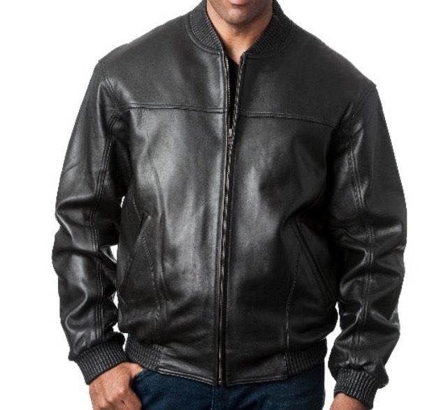 Men's Fashion Rib Collar Baseball Jacket Genuine Lambskin Leather - bl ...