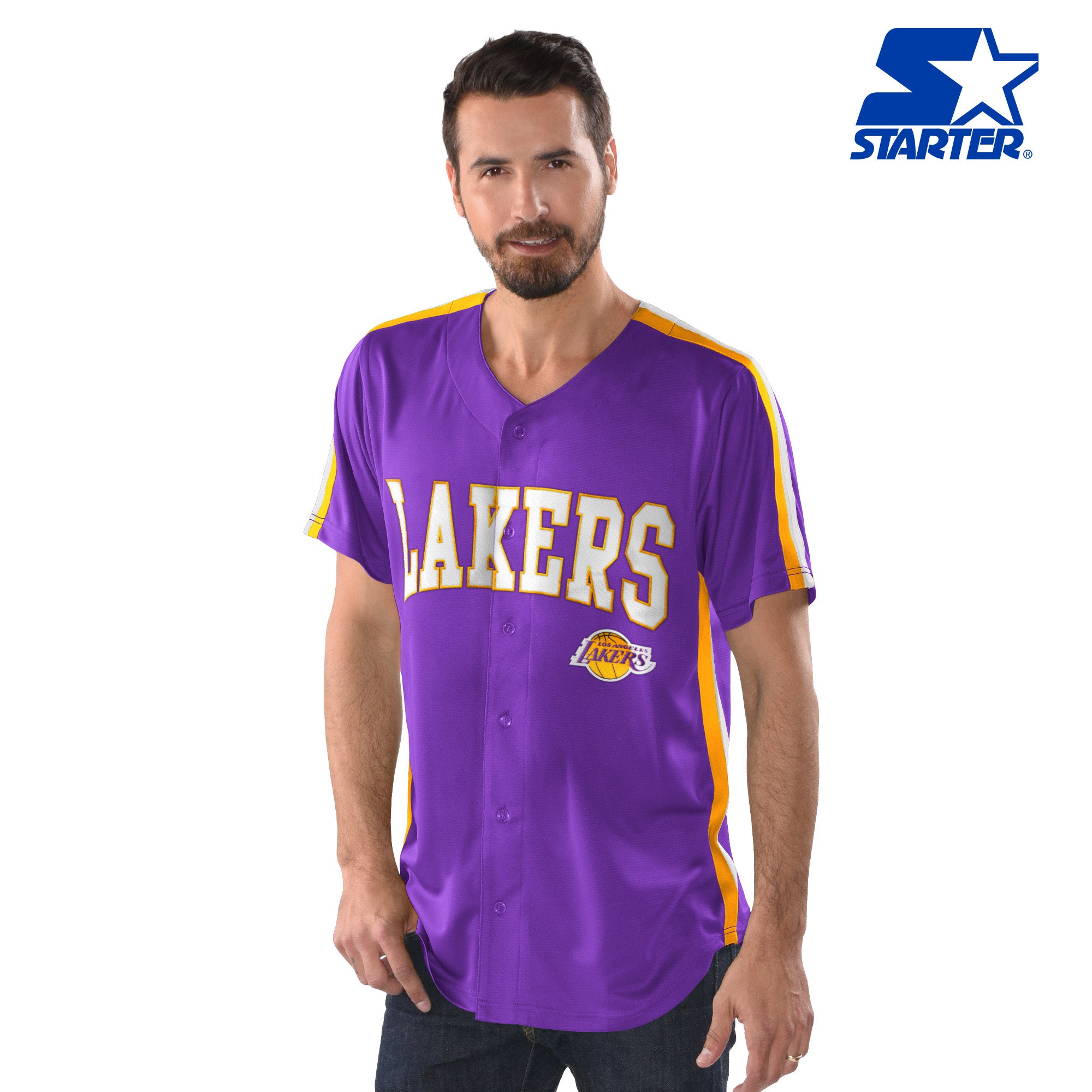 lakers button up jersey