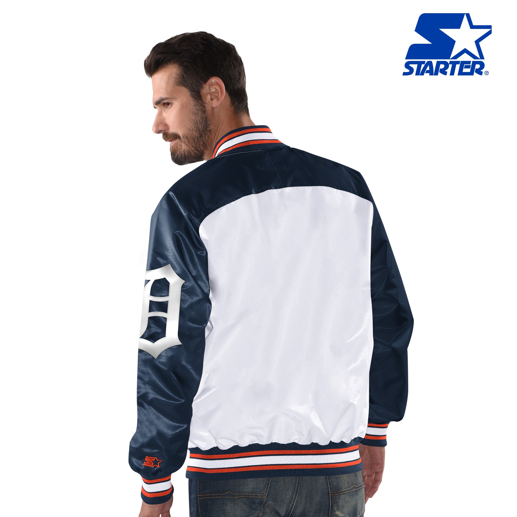 Official Detroit Tigers Starter Jacket - White with Blue ...