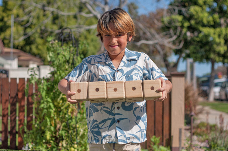 Holding Giant Wooden Dice