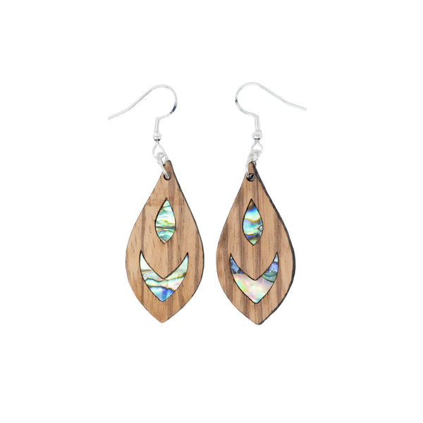Abalone-Inlay Wood Earrings