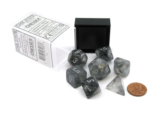 Polyhedral DnD 7-Dice Set, Luminary Borealis - Light Smoke with Silver Numbers