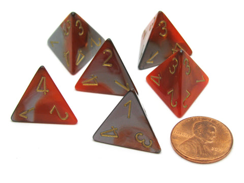 Glitter 12mm Mini 4 Sided D4 Dice, 6 Pieces - Ruby with Gold — Pippd