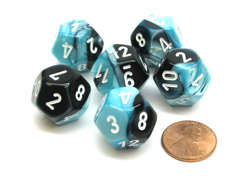 Gemini 18mm 4 Sided D4 Chessex Dice, 6 Pieces - Blue-Steel with White