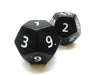 Opaque Jumbo 12 Sided D12 Chessex Dice, 2 Pieces - Black with White Numbers