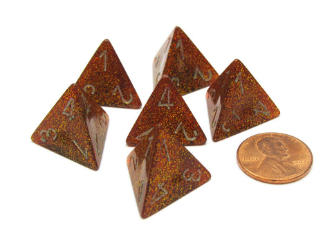 Glitter 12mm Mini 4 Sided D4 Dice, 6 Pieces - Ruby with Gold — Pippd