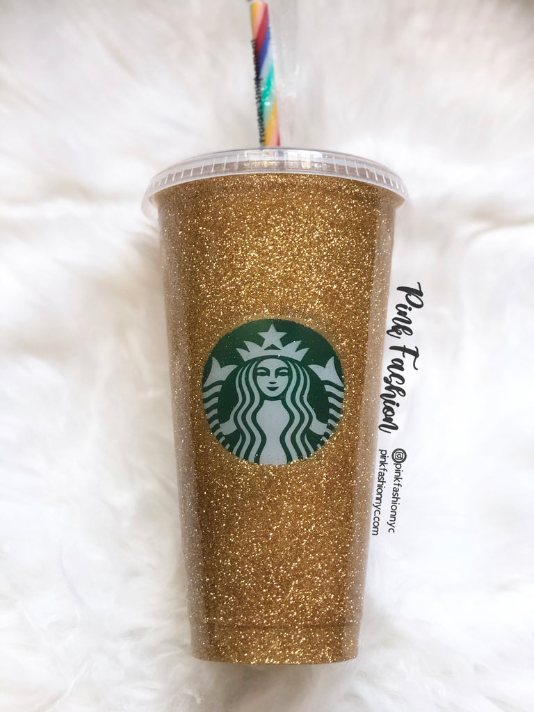 Starbucks Gold Glittered Customized Cup Pink Fashion Nyc