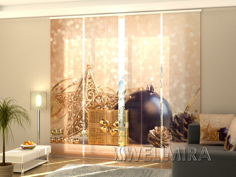 Set of 4 Panel Curtains Golden Star - Wellmira