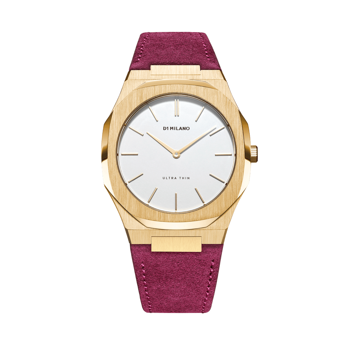 D1 Milano Watch Ultra Thin Suede Leather 38 Mm In Gold/pink