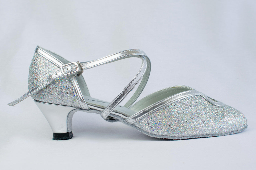 Ann Narrow Fitting Sparkly Silver Ladies Ballroom Dance Shoes