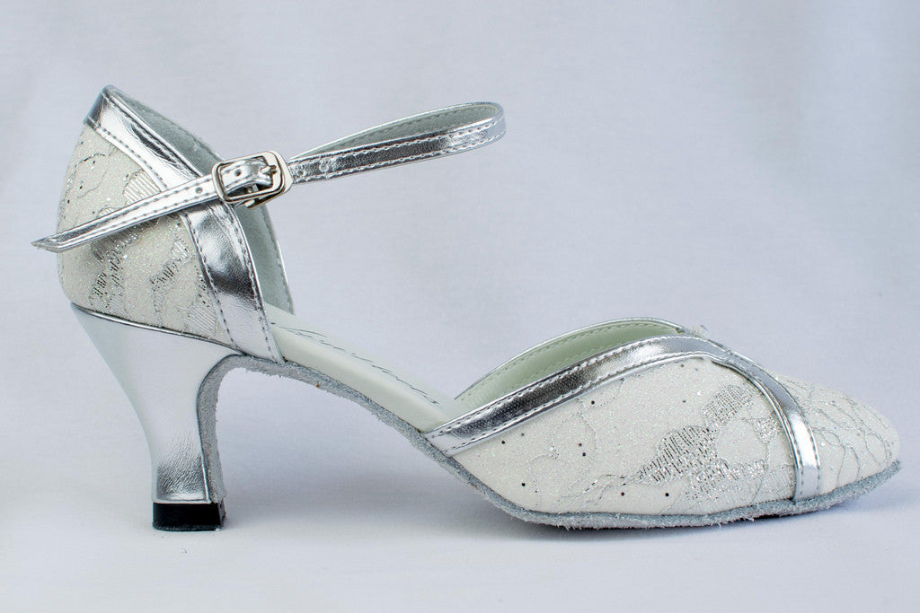 Colette White And Silver Closed Toe Ladies Ballroom Dance Shoe