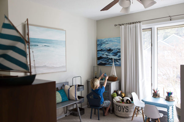 Stephie Jones Artist Ocean Painting styled by photographer camille vaughan Virginia Beach nautical wall art boys room Alison Junda