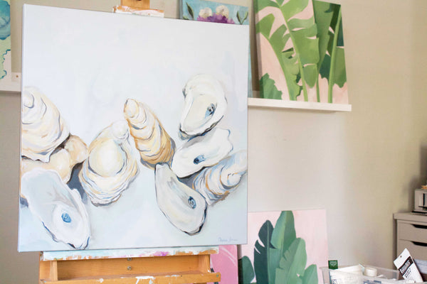 Le Sel oyster painting by beach coastal artist Stephie Jones see also Kim Hovell Chelsea Goer Brynn Casey