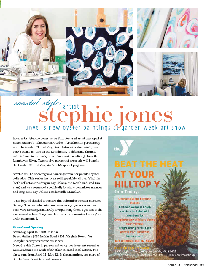 Artist Stephie Jones featured in The Northender Virginia Beach Coastal Style Bay Colony Monica Stein